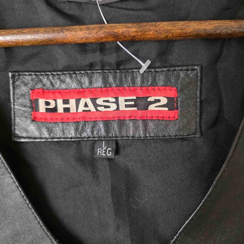 Vintage Phase 2 Leather Vest Men's L Large Black Motorcycle Waistcoat Pockets - Picture 4 of 13